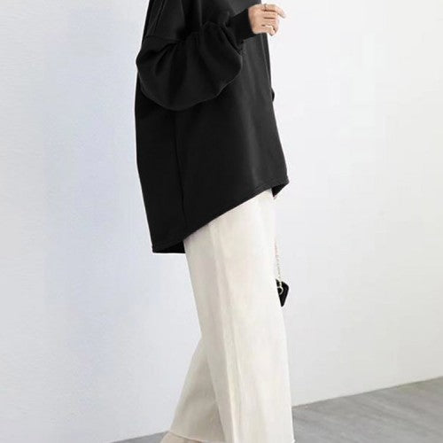 Women Loose Thick Back Fork High Low Solid Casual Pullover Sweatshirt